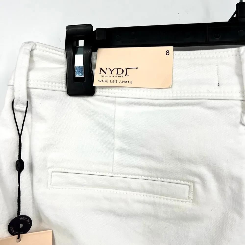 NYDJ Women's Mona Wide Leg Ankle Jeans Size 8 Optic White Denim Trouser NWT